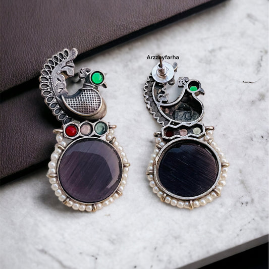 Charcoal Stone Peacock Earrings