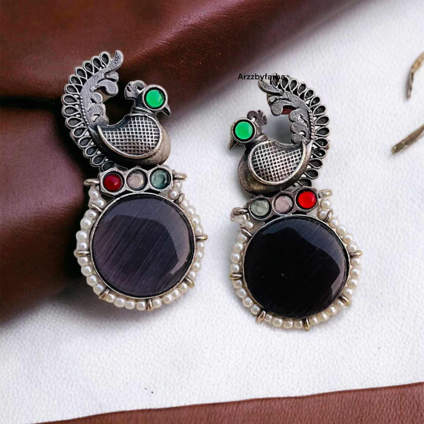 Charcoal Stone Peacock Earrings