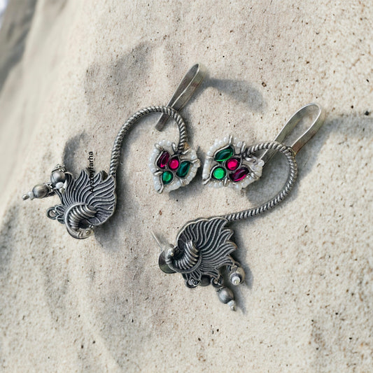 Pink & Green Stone Ear Cuffs