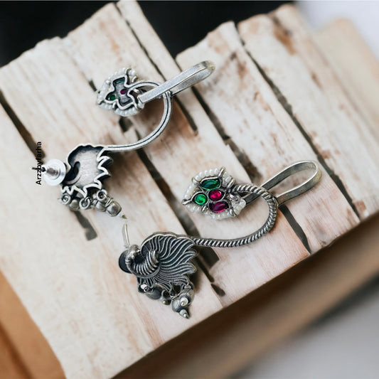 Pink & Green Stone Ear Cuffs