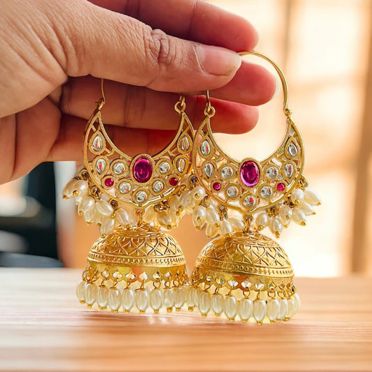 Chandbali Gold Jhumki Earrings