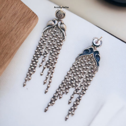 Peacock Silver Oxidised Dangler Earring