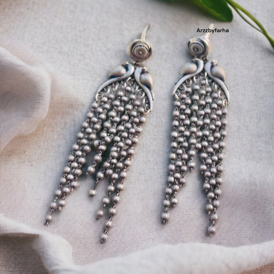 Peacock Silver Oxidised Dangler Earring