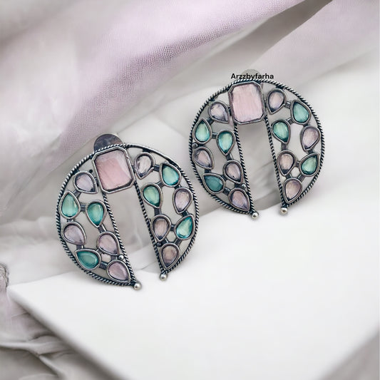 Pink & Mint Stone Studs Earring