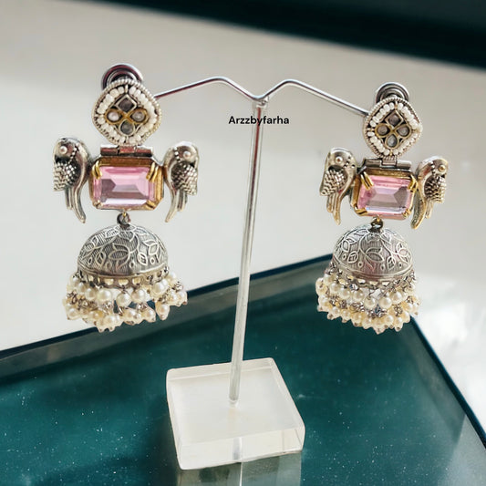 Dual Tone Designer Jhumki Earrings