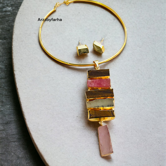 Pastel Multicolor MOP Hasli Necklace Set