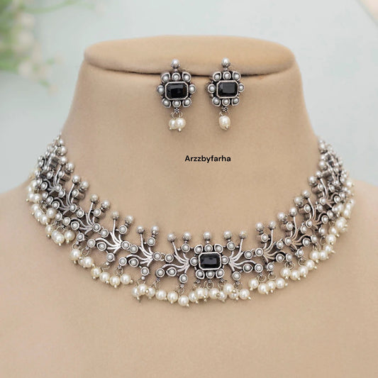 Black Stone Necklace Set