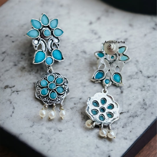 Blue Flower Drop Earring
