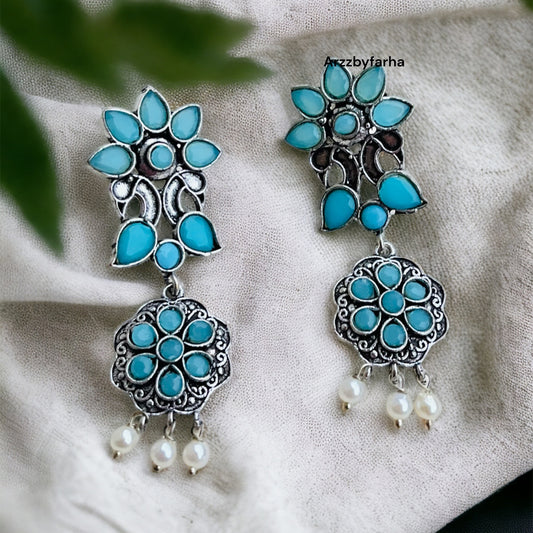 Blue Flower Drop Earring