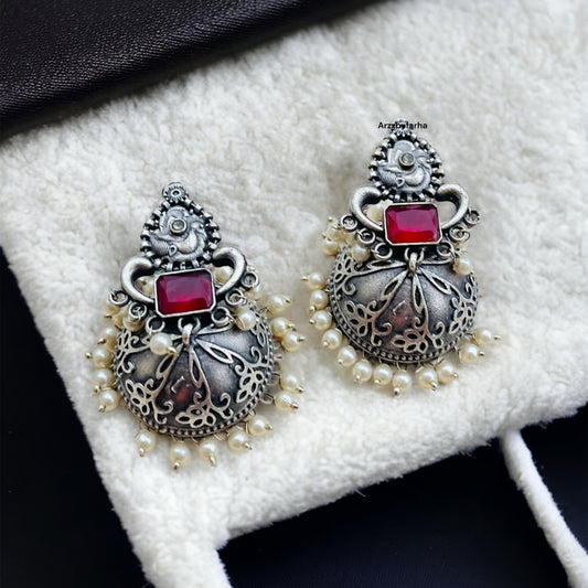 Ruby Pink Stone Jhumki Earring
