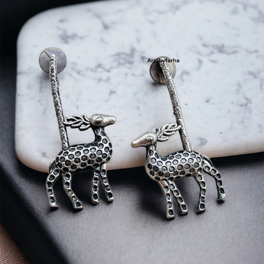 Silver Oxidised Deer Drop Earring