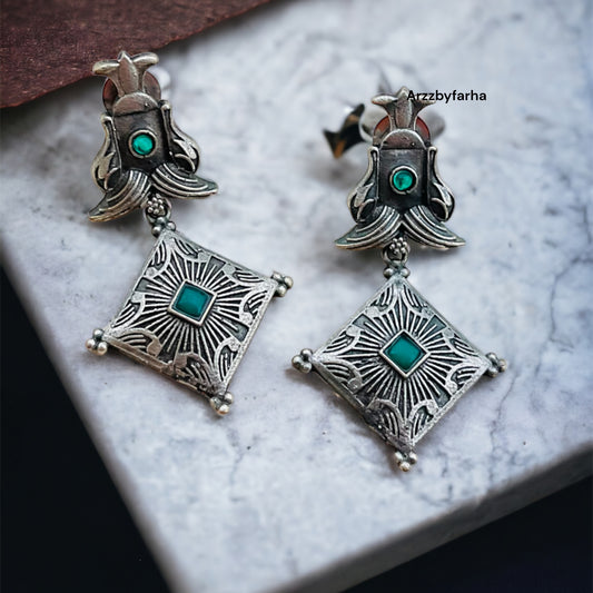 Silver Oxidised Drop Earring