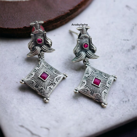 Silver Oxidised Drop Earring