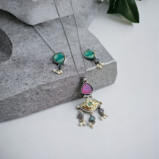 Dual Tone Fusion Sleek Necklace Set