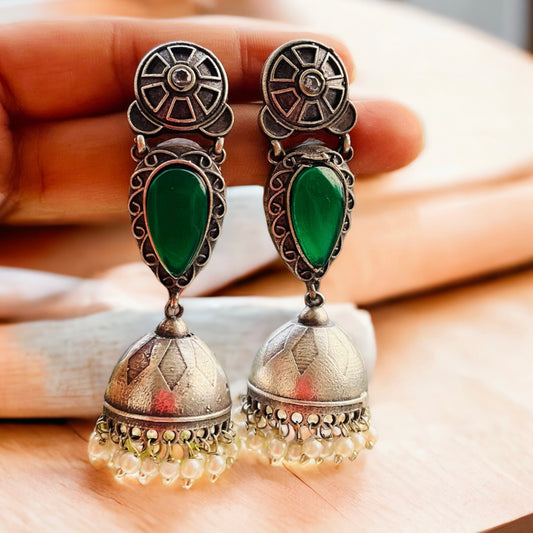Green Stone Drop Jhumka Earring