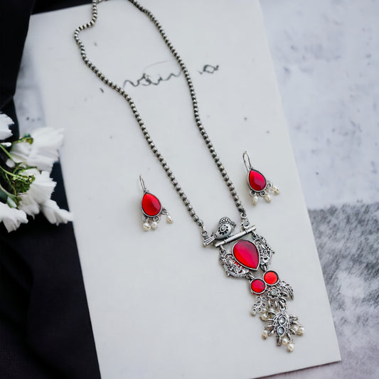 Red Silver Necklace Set
