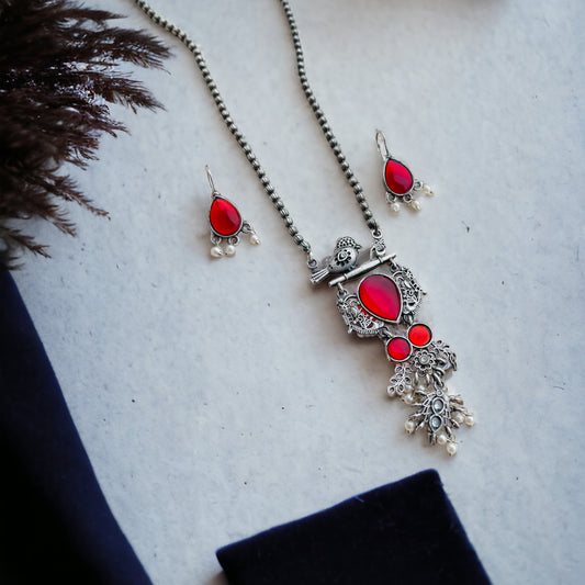 Red Silver Necklace Set