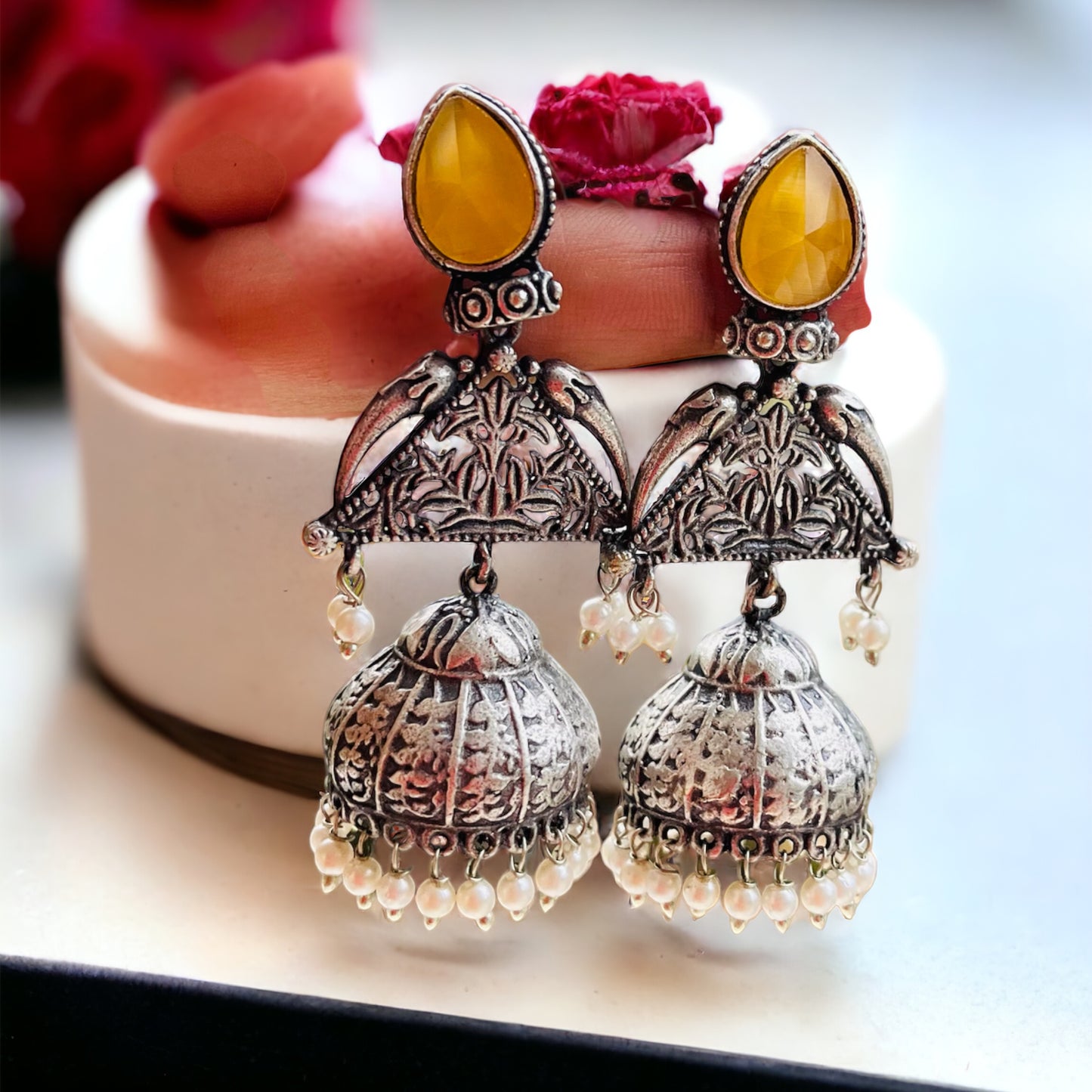Yellow Drop Jhumka Earrings