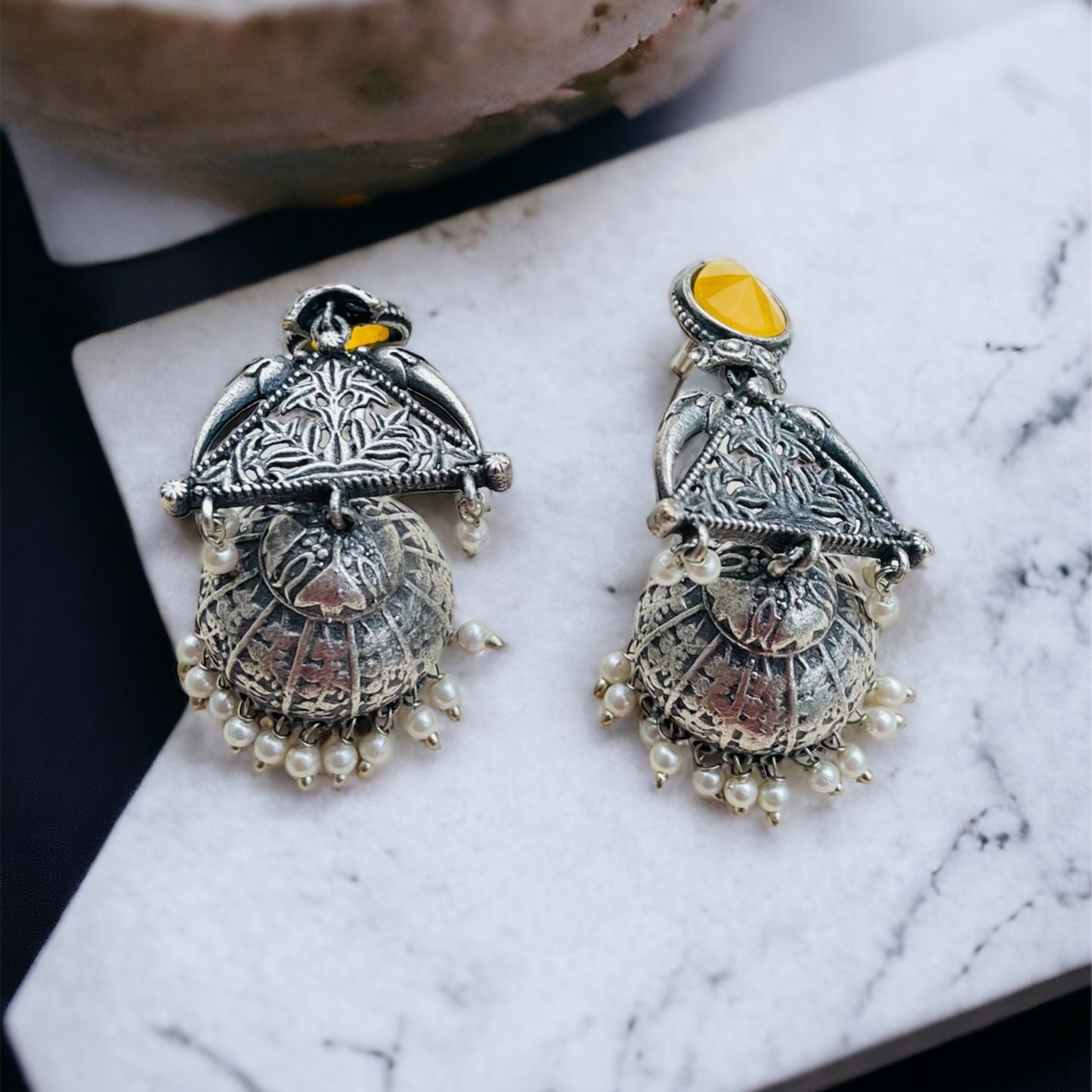 Yellow Drop Jhumka Earrings