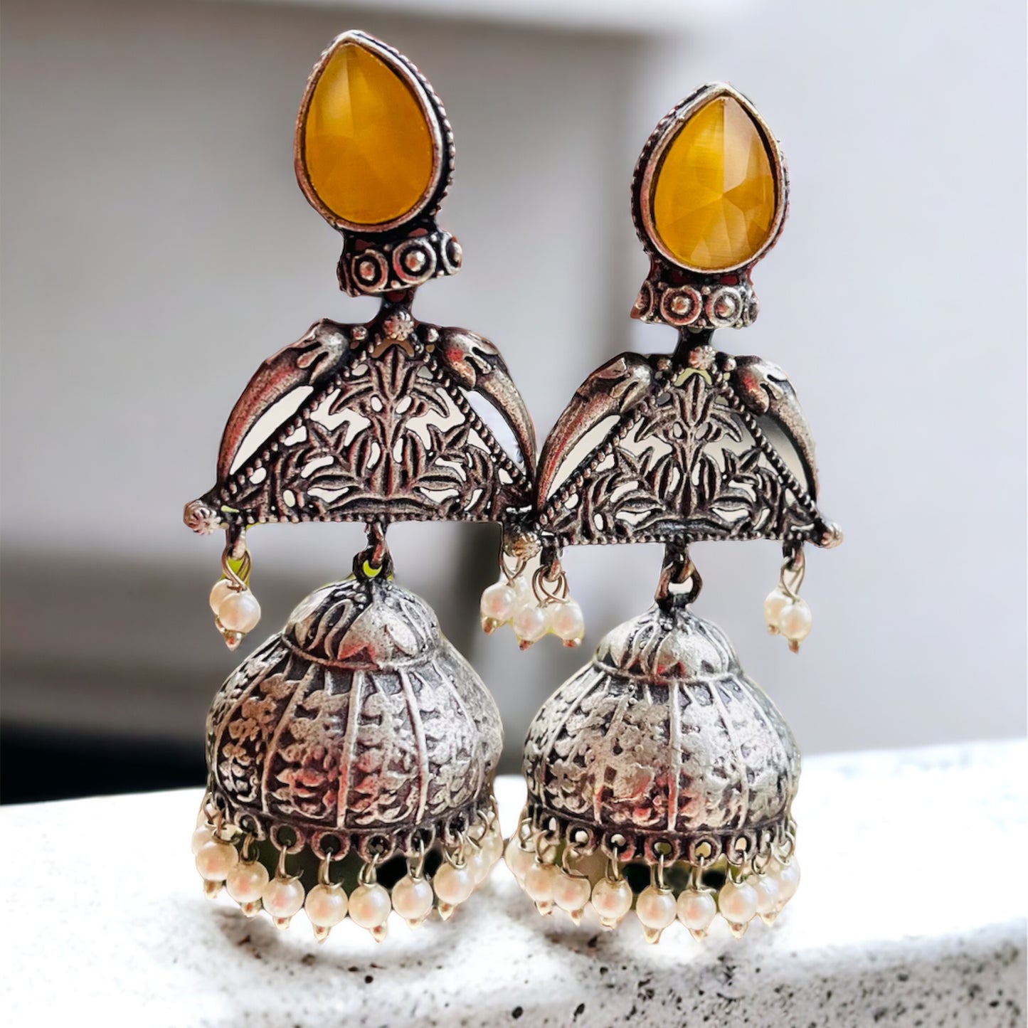 Yellow Drop Jhumka Earrings