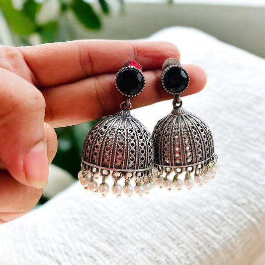 Black Stone Jhumki Earrings