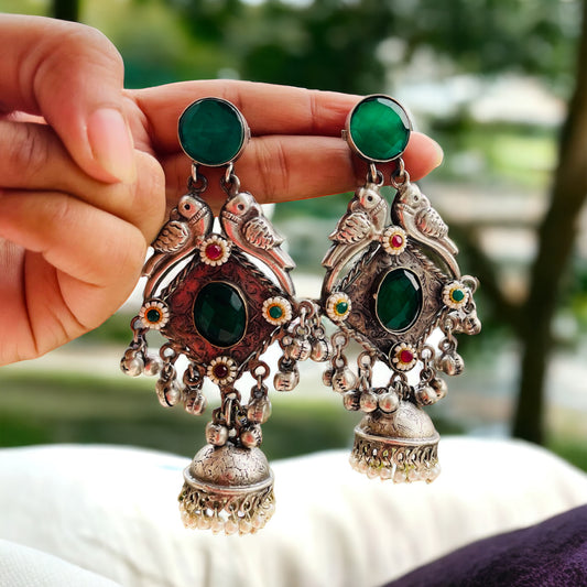 Green Stone Statement Earrings