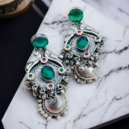 Green Stone Statement Earrings