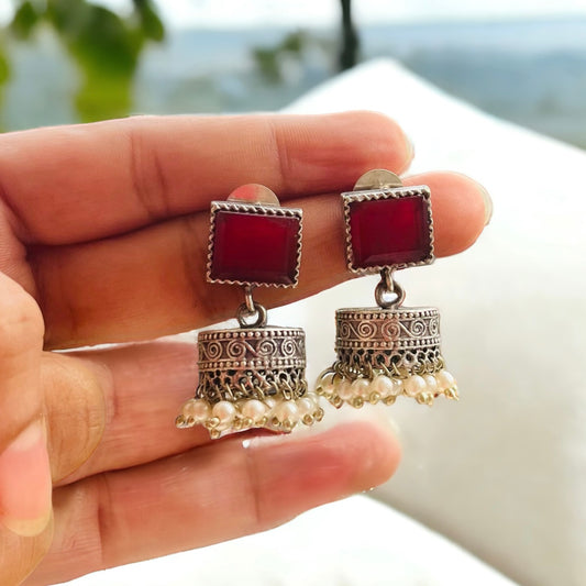Red Stone Cute Jhumki Earring
