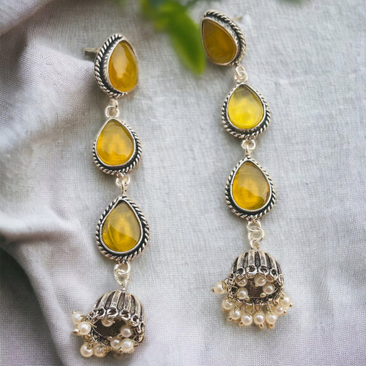 Yellow Monalisa Stone Drop Earrings