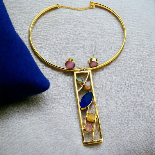 Multicolor Stone Hasli Necklace Set