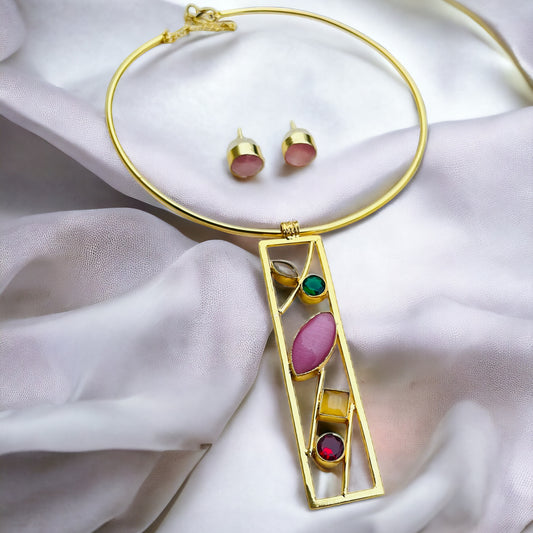 Multicolor Stone Hasli Necklace Set