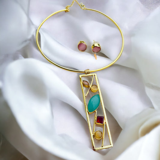 Multicolor Stone Hasli Necklace Set