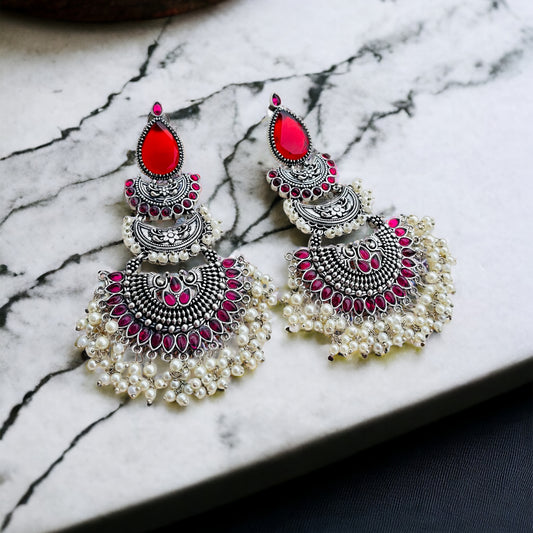 Red & Ruby Pink Chandbali Earrings