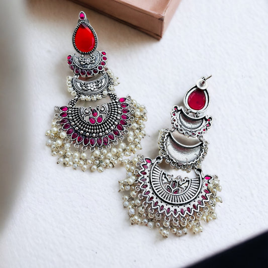 Red & Ruby Pink Chandbali Earrings
