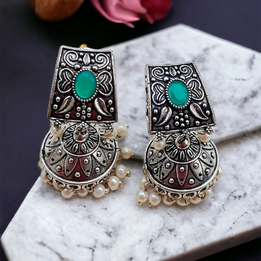 Green Stone Jhumki Earring