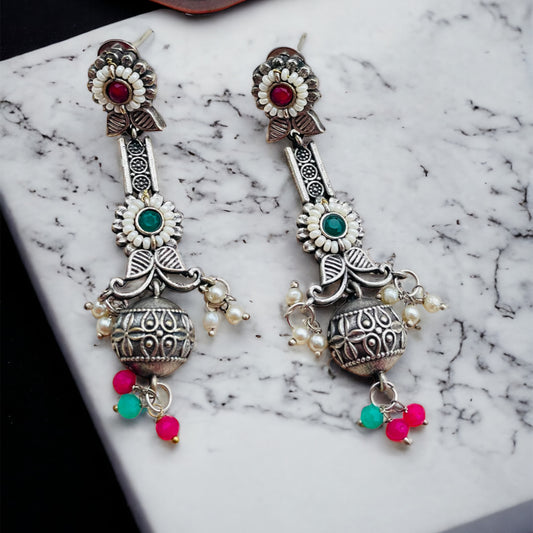 Pink & Green Drop Earring