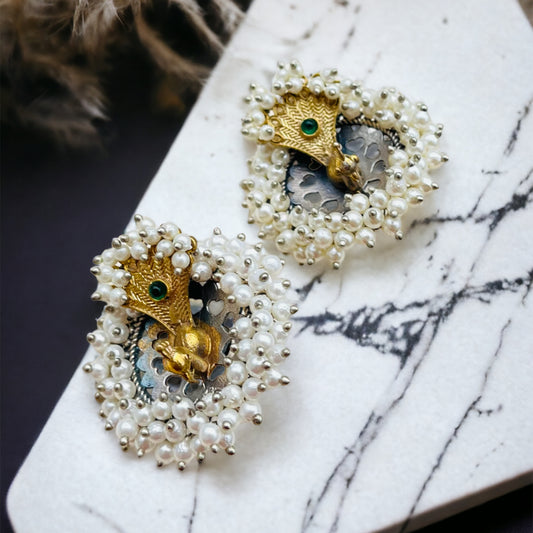 Green Peacock Pearl Studs Earring