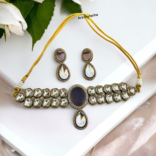 Moissanite Purple Stone Necklace Set