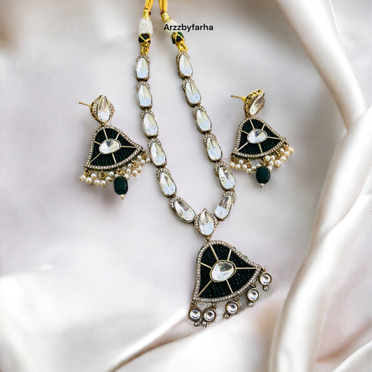 Moissanite Green Beads Necklace Set