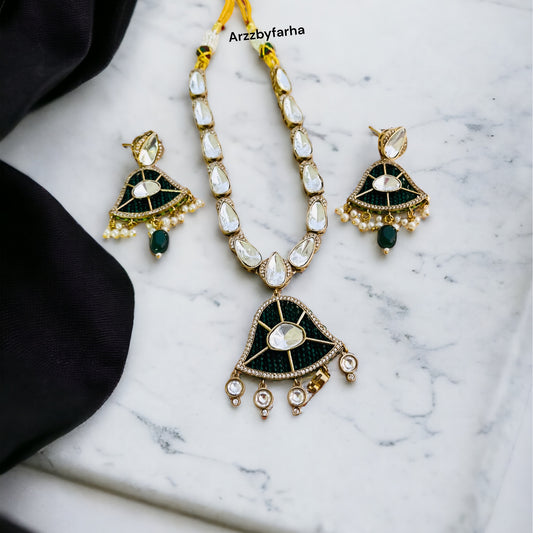 Moissanite Green Beads Necklace Set