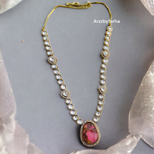 Pink Stone Moissanite Necklace Set