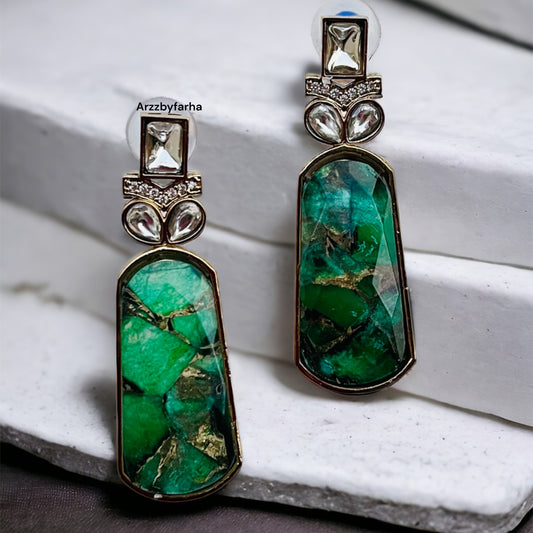 Doublet Textured Stone CZ Studded Earrings