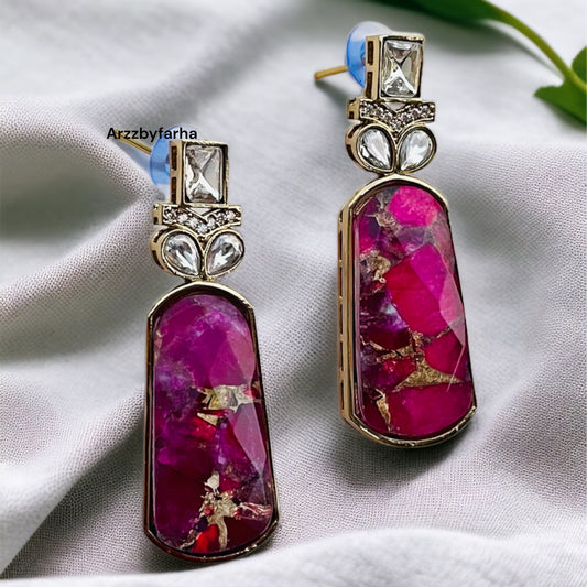 Doublet Textured Stone CZ Studded Earrings
