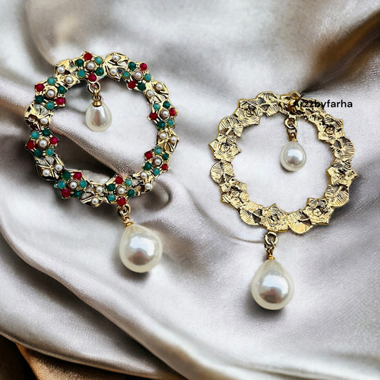 Jadau Multicolor Pearl Drop Earrings