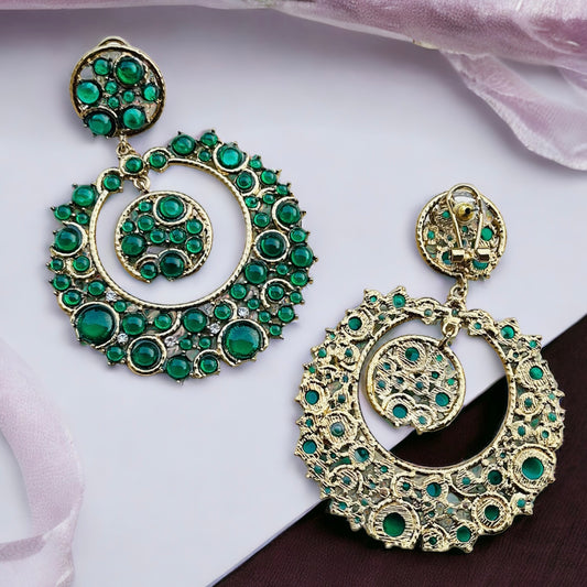 Chandbali Green Stone Earrings