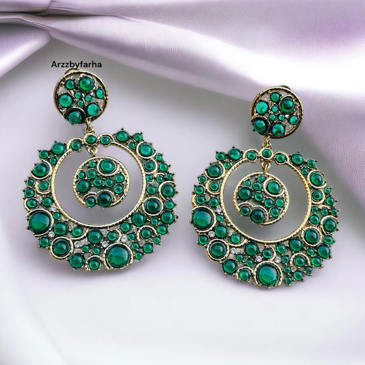 Chandbali Green Stone Earrings