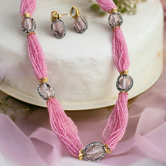 Pink Beads Necklace Set