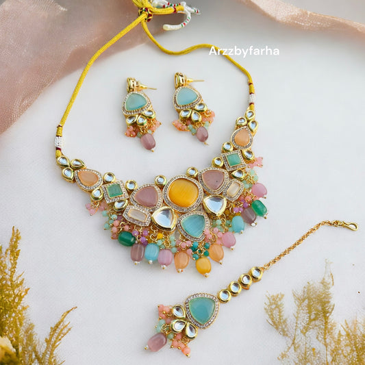 Multicolor Beads Kundan Necklace Set