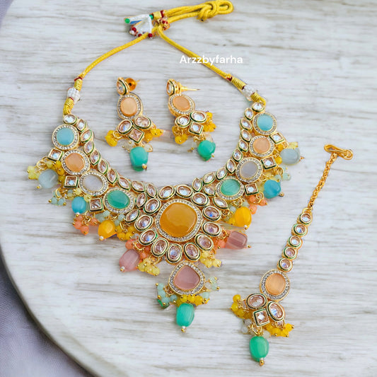 Multicolor Beads Kundan Necklace Set