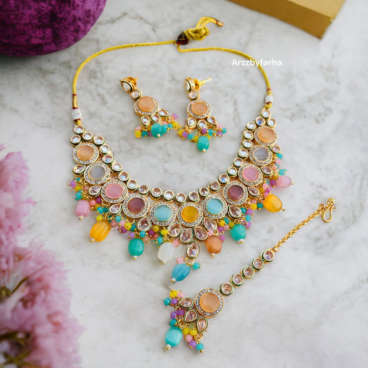 Multicolor Beads Kundan Necklace Set